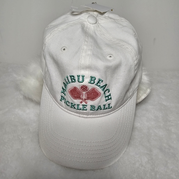 Unbranded Accessories - Embroidery Malibu Beach Pickleball Adjustable w/ Buckle Cap Hat Women White NWT
